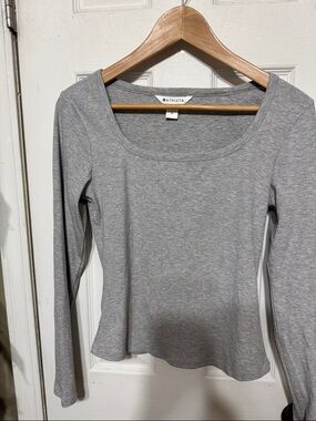 Athleta Scoop Neck Ribbed Long Sleeve Top in Heather Gray Medium